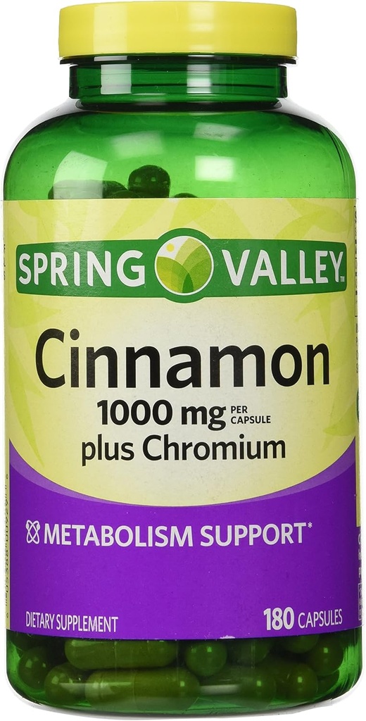 Spring Valley kanel 1000mg Plus Chrom, 180 kapsler