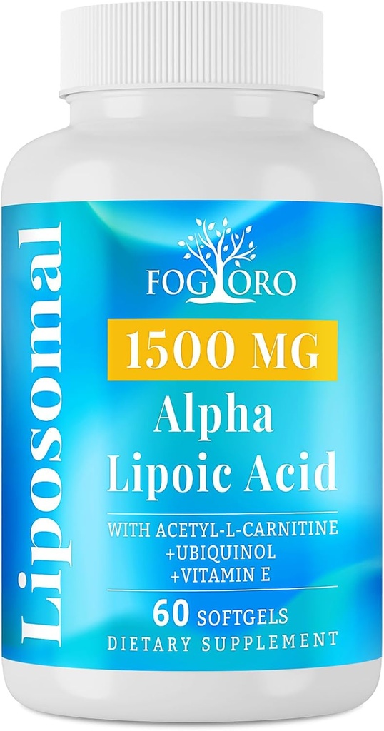 Fogoro Alpha Lipoic Acid 1500 mg- Liposomal ALA Supplement til cellulær energiproduktion, Lipid Metabolisme, Free Radical Scavenger, 60 Softgels