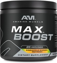 Amazing Muscle Max Boost Budding 124; 25 Servering Buddy 124; Intensive Pre- workout Supplement for mænd & kvinder Buddy 124; Indeholder Creatinine Monohydrat, Koffein, Beta- Alanine, Betain (25 Servering, Ananas Mango)