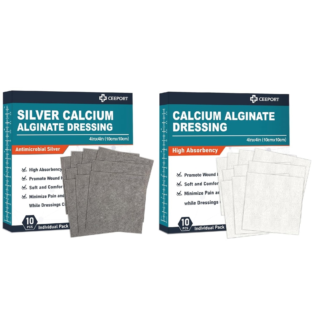 Sølv Calciumalginat Klædning (4 "x 4" 10 Pcs) + Calciumalginat Klædning (4 "x 4" 10 Pcs)
