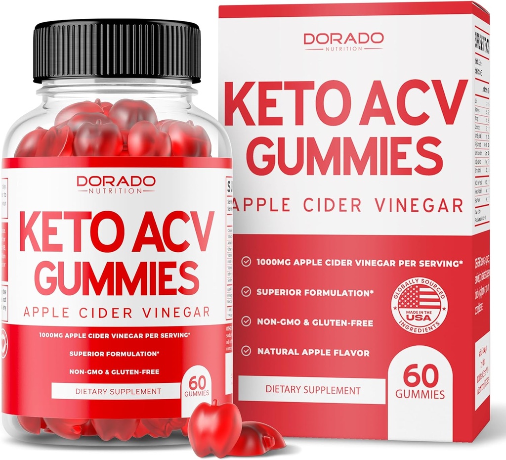 Keto ACV Gummies Advanced Weight Tabs - 1000mg Keto Gummies (ACV for vægttab og Belly Fat) Fat Burning - Lækker Apple Flavor - Non- GMO, Vegan, tredjeparts testet - USA Made (60 Count)