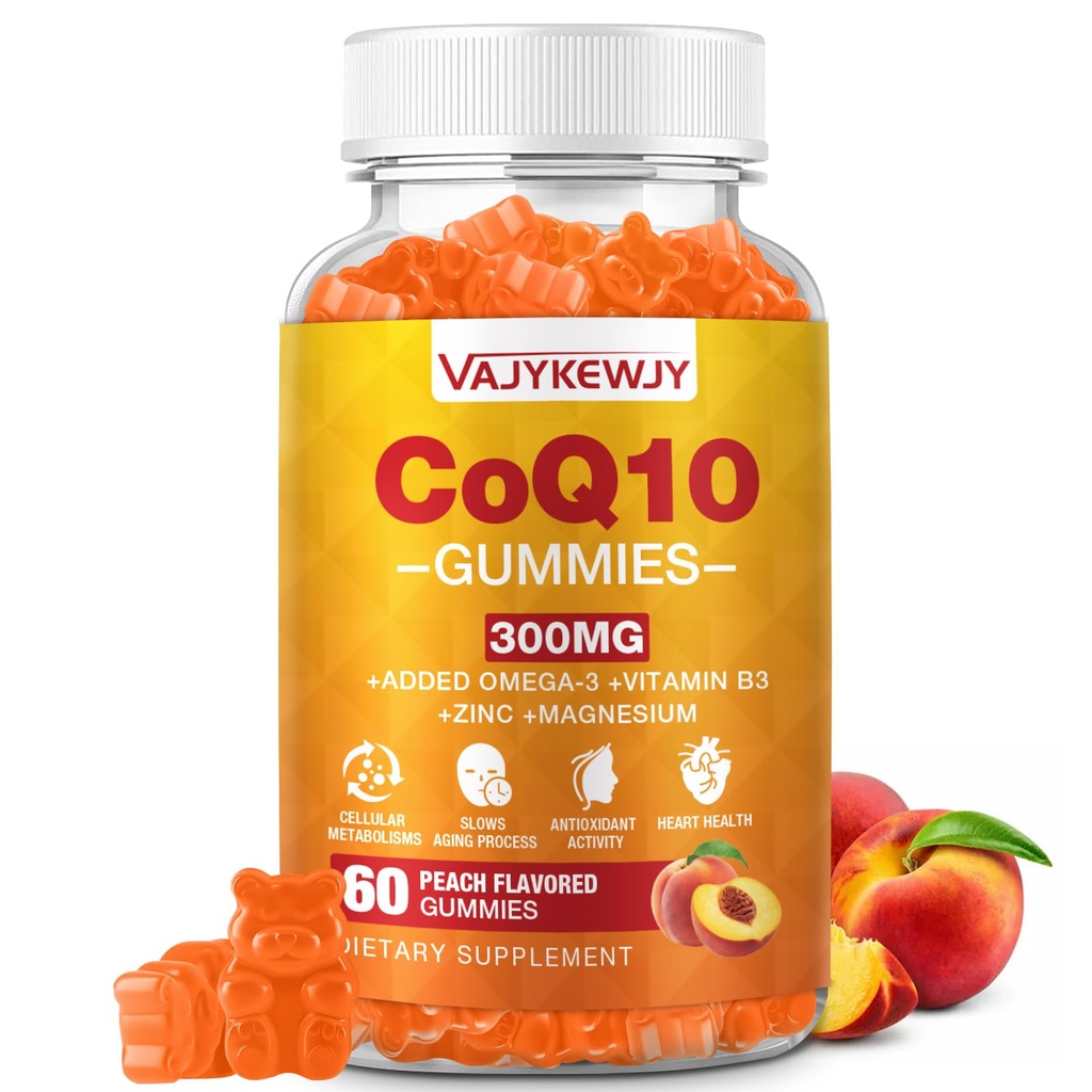 Sukkerfri CoQ10 Gummies 3000 mg - Plus Omega-3, Vitamin B3 & Zink, High Absorption Coenzym Q10 Kosttilskud til Cellular Energy & Antioxidant Support, Vegan 60 Count