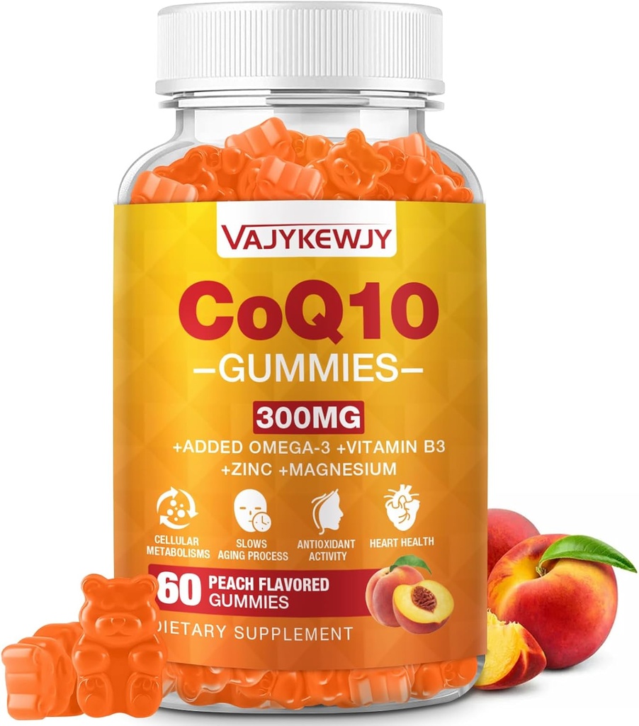 Sukkerfri CoQ10 Gummies 3000 mg - Plus Omega-3, Vitamin B3 & Zink, High Absorption Coenzym Q10 Kosttilskud til Cellular Energy & Antioxidant Support, Vegan 60 Count