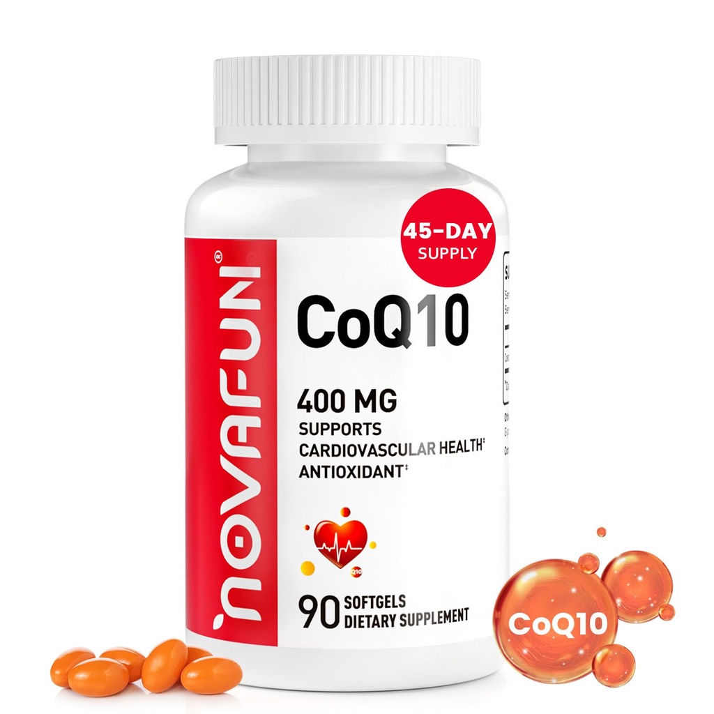 CoQ10- 400mg- Softgel med kokos MCT Oil, High Absorption Coenzym Q10 Supplement for Heart Health & Energy Production, 90 Greve, 45 dages forsyning
