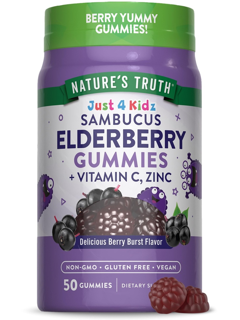 Nature 's Truth Kids Elderberry Gummies Memory 124; 50 Greve Memory 124; med zink og C-vitamin Memory 124; Vegan, Non- GMO & Gluten Free Supplement