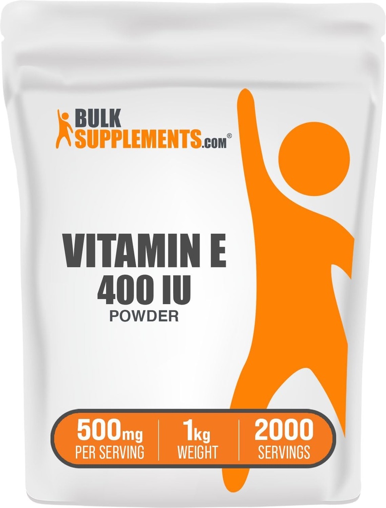 BulkSupplements.com Vitamin E 400 IE Pulver - som D- Alpha Tocopherol, E-vitamin Kosttilskud - Gluten Free, 500 mg per servering, 1 kg (2, 2 lbs) (Pakning med 1)