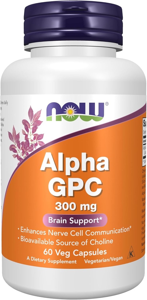 Now Supplements, Alpha GPC 300 mg med biotilgængelig kilde til cholin, 60 Veg kapsler
