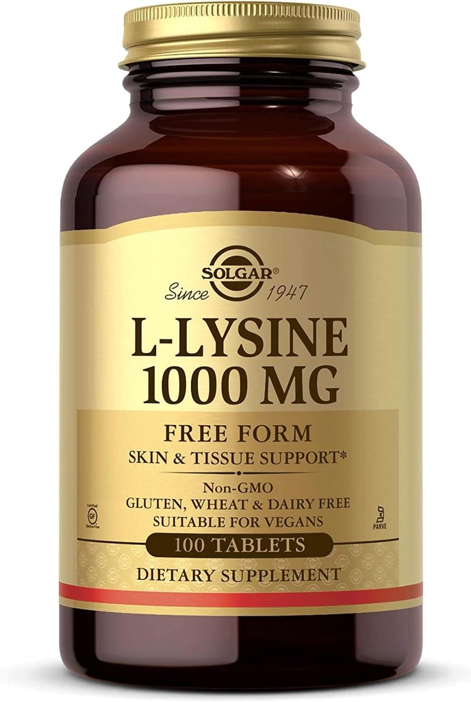 Solgar L- Lysin 1000 mg, 100 tabletter - Forbedret Absorption og lignende - Fremme Integrity of Skin and Lips - Collagen Support - Aminosyrer - Ikke GMO, Vegan, Gluten Free - 100 Servere
