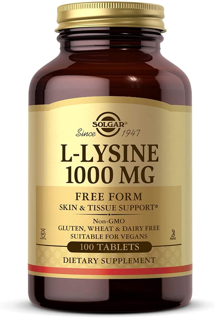 Solgar L- Lysin 1000 mg, 100 tabletter - Forbedret Absorption og lignende - Fremme Integrity of Skin and Lips - Collagen Support - Aminosyrer - Ikke GMO, Vegan, Gluten Free - 100 Servere