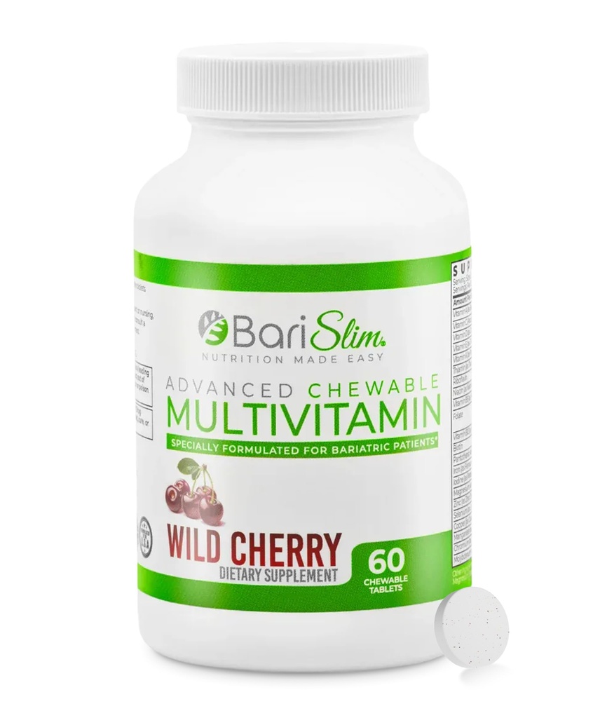 BariSlim Advanced Chewable Bariatric Multivitamin Tablets - Bariatric Vitamin and Supplement for Post Bariatric Kirurgi herunder Gastric Bypass og Gastric Sleeve Dex124; Wild Cherry (60 Greve)