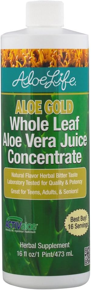 Aloe Life - Whole Leaf Aloe Vera Juice, Certified Organic with Trace Minerals, Gluten- Free (Aloe Gold, 16 oz)