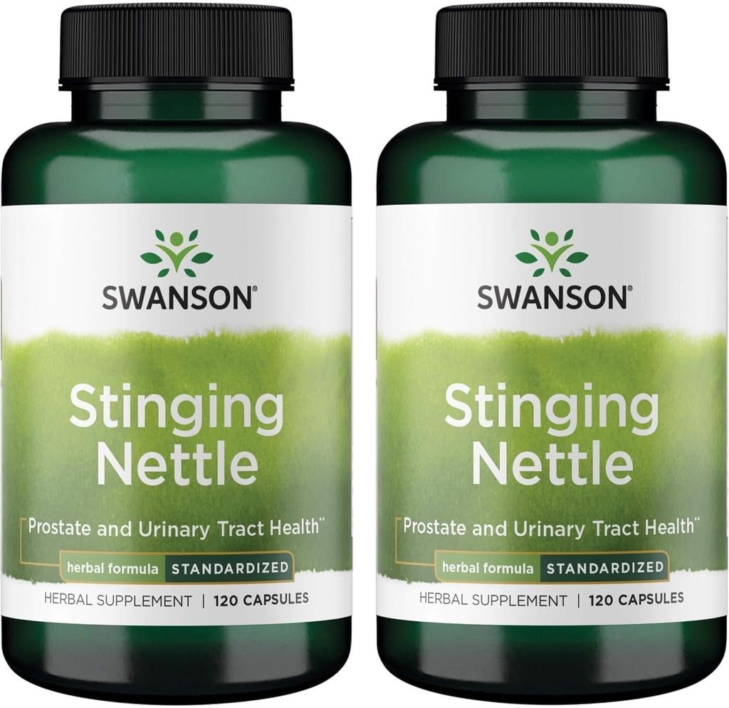 Swanson Stinging Nettles - Herbal Supplement Prostate Health & Urinary Tract Support - Natural Formel Support Respiratory Health & Fluid Balance - (120 kapsler) (2 pakke)