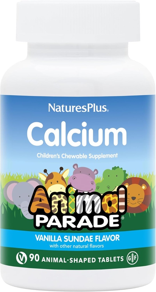 NaturesPlus Animal Parade Calcium, Vanilla Sundae Flavor - 90 Animal- Shaped Chewable Tablets - Pack of 2 - Fremmer sunde ben - Vegan, Gluten Free - 180 Total Servering