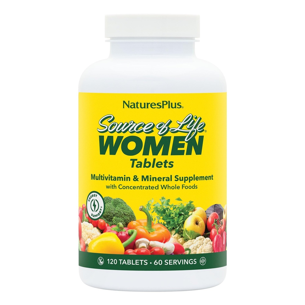 NaturesPlus Kilde til liv Kvinder Multivitamin - 120 Vegetariske tabletter - Whole Foods, Enzymes & Minerals - Samlet sundhed, energi - Gluten- Free - 60 Servere