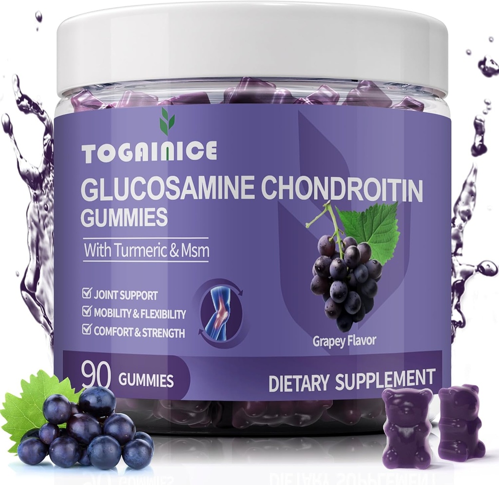 Glucosamin Chondroitin Gummies Sugar Free, Extra Strength 1500mg Glucosamin with MSM & Gurmeric, Joint Support Gummies Supplements for Men & Women, for Joint Flexibility & Bone Health, 90 Count V01