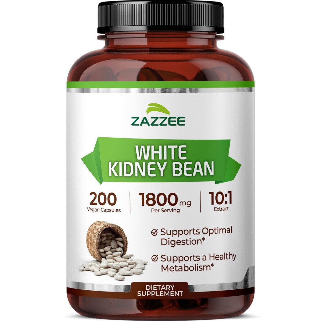 Zazzee White Nyre Bean 10: 1 Extract, 1800 mg per serving, 200 Veganske kapsler, Over 2 Måned Supply, Standardiseret, Koncentreret 10X Extract, 100% Vegetarisk, All- Natural og Non- GMO, Lavet i USA