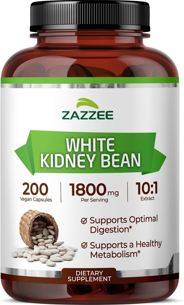 Zazzee White Nyre Bean 10: 1 Extract, 1800 mg per serving, 200 Veganske kapsler, Over 2 Måned Supply, Standardiseret, Koncentreret 10X Extract, 100% Vegetarisk, All- Natural og Non- GMO, Lavet i USA