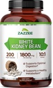 Zazzee White Nyre Bean 10: 1 Extract, 1800 mg per serving, 200 Veganske kapsler, Over 2 Måned Supply, Standardiseret, Koncentreret 10X Extract, 100% Vegetarisk, All- Natural og Non- GMO, Lavet i USA