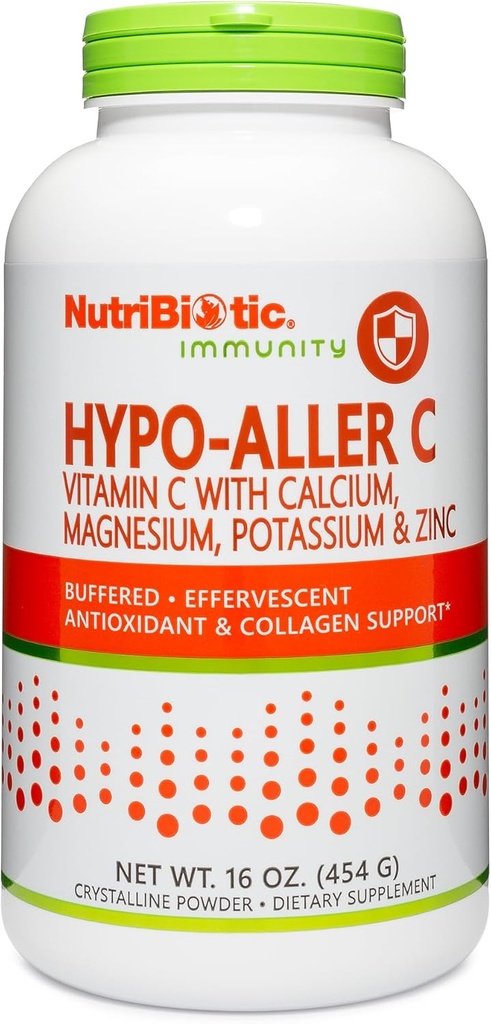 Nutribitic - Hypo- Aller C Powder Vitamin C & Minerals, 16 Oz - 124; 1300 Mg Vitamin C for Antioxidant & Collagen Support; 124; Bufferet med calcium, Magnesium, Zink & Kalium; Gluten & GMO fri