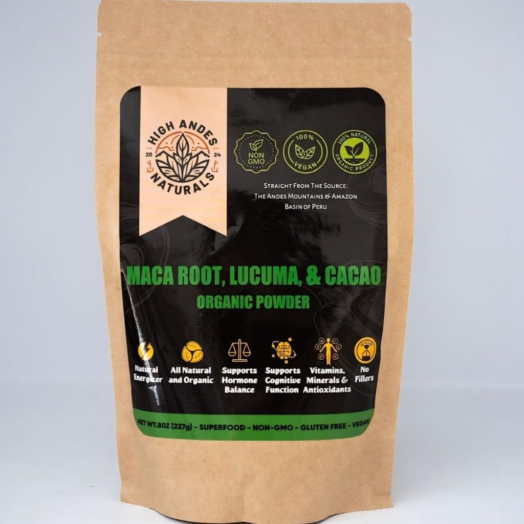 Organic Maca Root Powder Blend - Energy Boost & Hormone Balance - Peruvian Superfood - 8 oz
