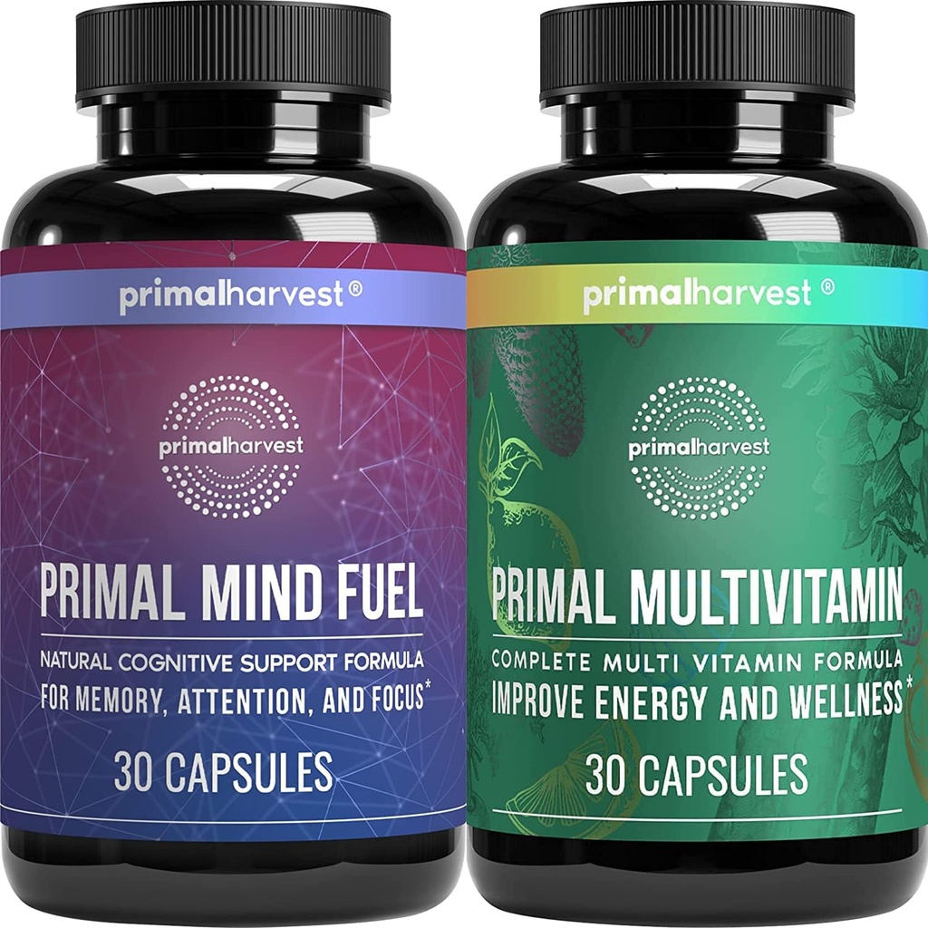 Primal Harvest Primal Mind Brændstof & Multivitamin Kosttilskud til kvinder og mænd Multi Vitamin Kapsler og Mind Fuel Pills Bundle