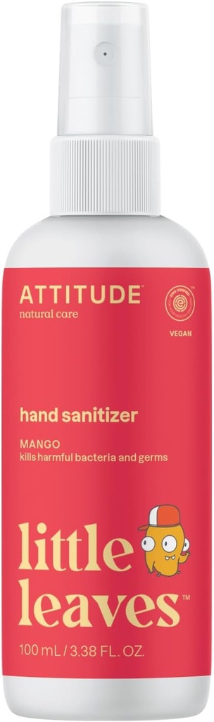 ATTITIDE Hand Sanitizer Spray til børn og voksne, EWG Verified, Rejsestørrelse, Dermatologisk Testet, Plant og Mineral baseret, Vegan, Mango, 3.5 Fl Oz (Spray Flaske)