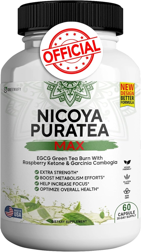 Nicoya PuraTea Max Green Tea Extract & Green Coffee Bean for Metabolisme Support, Natural Energy Boost, Antioxidant- Rich Supplement - 60 kapsler