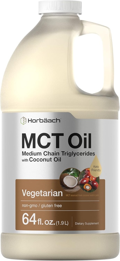 Horbäach MCT Oil 64 oz Mest124; 100% Pure Mest124; Blandinger med kaffe, te, Juice og Liquids Mest124; Værdi størrelse Unflavored Formel 124; Keto, Vegetar, Non- GMO, og Gluten Free