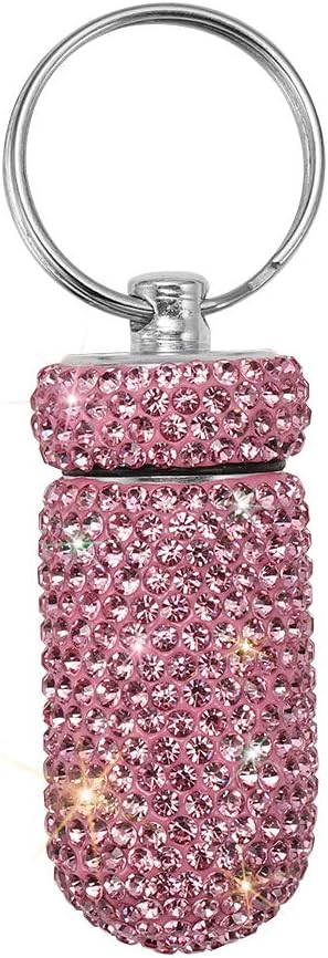 Bærbar pillebeholder Vandtæt pillholder med Keychain Bling Pill Box Medicin Dispenser Flaske Opbevaring til udendørs Camping Rejser (Pink)