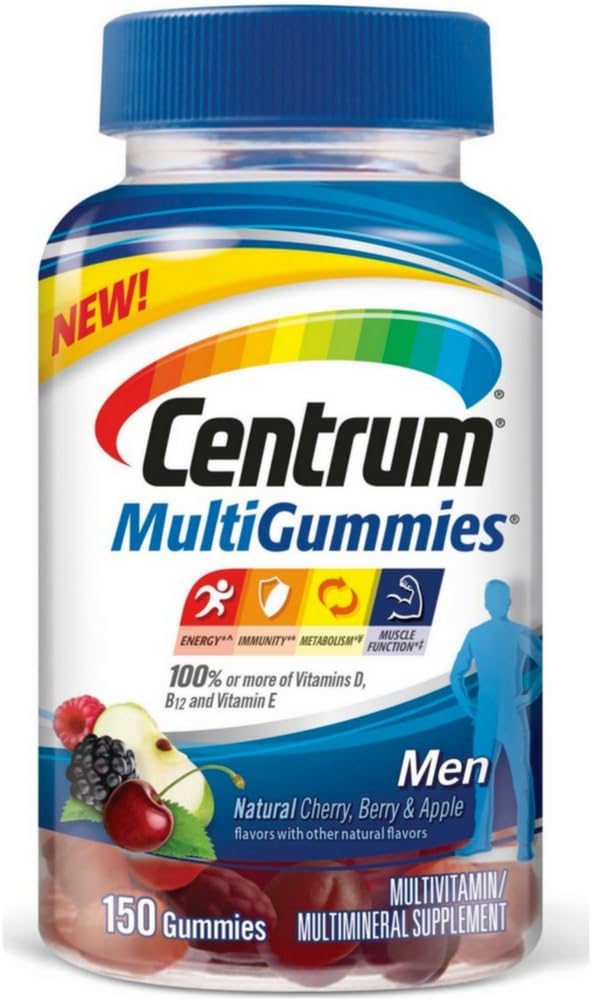 Centrum MultiGummies Mænd (150 Count, Natural Cherry, Berry, Apple Flavor) Multivitamin / Multimineral Supplement Gummies