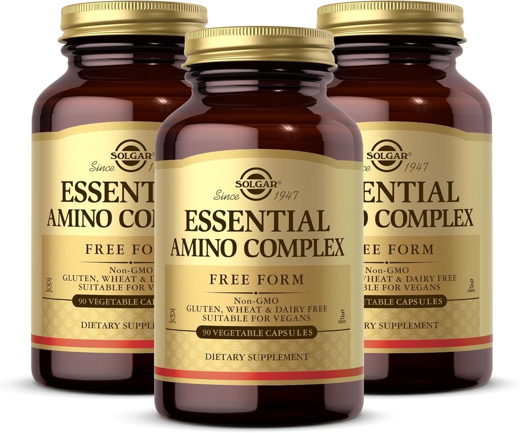 Solgar Essential Amino Complex, 90 Vegetable Capsules (Pack of 3) - Free Form Essential Amino Acids - Non-GMO, Vegan, Gluten Free, Dairy Free, Kosher - 270 Total Servings
