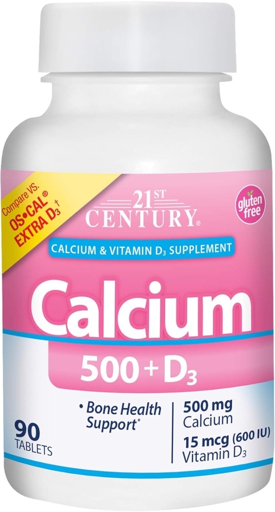 21. Century Calcium Plus Extra D kapsler, 500 mg, 90 Greve, pakke med 1