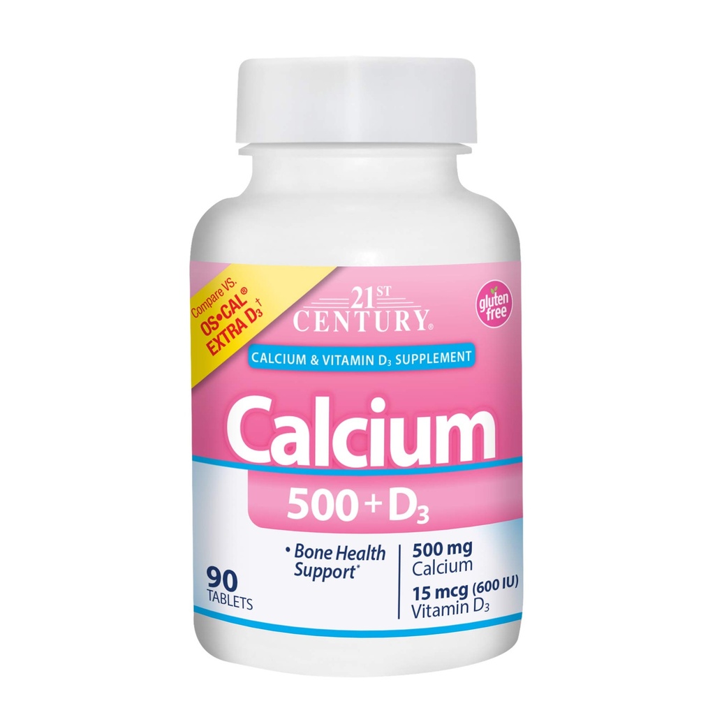 21. Century Calcium Plus Extra D kapsler, 500 mg, 90 Greve, pakke med 1