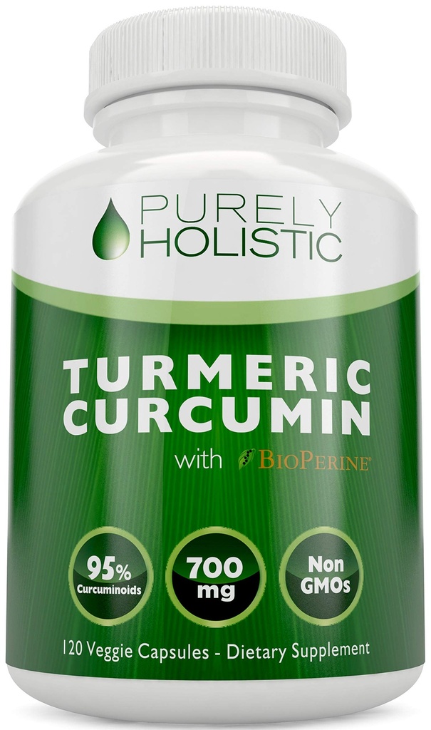 Gurkemeje med BioPerine - 120 Veganske kapsler - 700mg tumerisk per kapsel - med sort peber ekstrakt 95% Curcuminoider