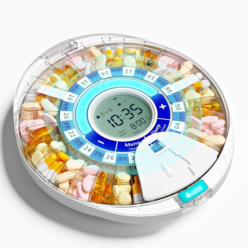 Opgraderet automatisk pilldispenser til ældre med Alarm, Smart pilldispenser maskine med 28-Slot, Mix- Proof Tech & XL LCD, Forbedret holdbarhed for daglig medicin management