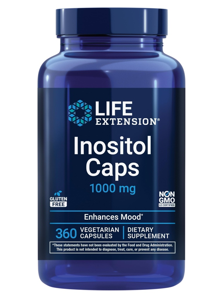 Life Extension Inositol Caps - 1000 mg, Myo- Inositol - Mood Health, Well- Being, Sund Metabolisme, Hormonbalance - Gluten- Free, Non- GMO, Vegetar - 360 Kapsler