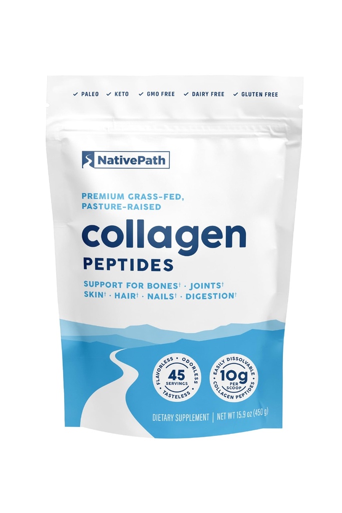 NativePath Collagen Peptider Protein - Hydrolyzed Type 1 & 3 Collagen pulver til hud, hår, negle - 15.9 oz (45 Servere)