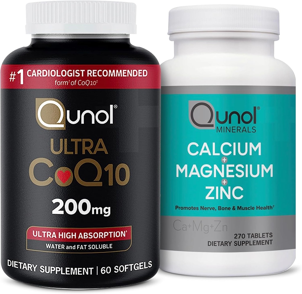 Qunol CoQ10 200mg Softgels, Ultra High Absorption Coenzyme Q10 Supplements - 2 Month Supply - 60 Count Magnesium 3 in 1 Tablets with Calcium, Magnesium & Zinc, 270 Count