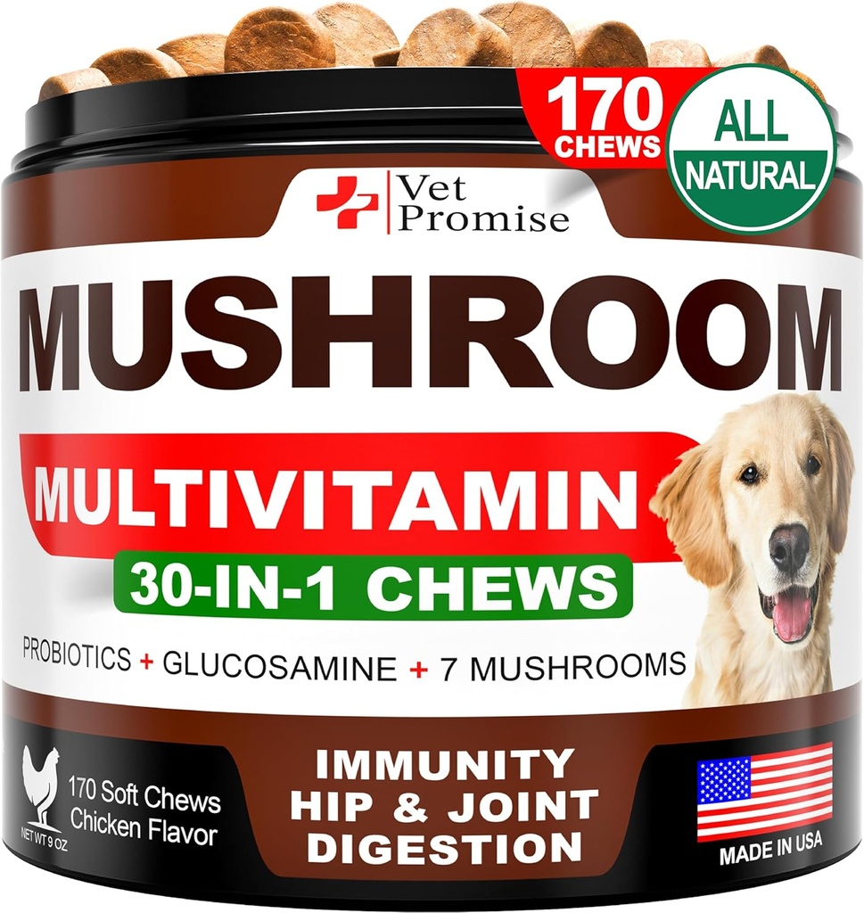 Svampe til hunde - 170 tykkere - Kalkun Hale - Svampe supplement til hunde - Lions Mane - Reishi - Immunity Support Multivitamin Vitaminer - Fælles sundhed - Energi - Gut - Hud - Made in USA