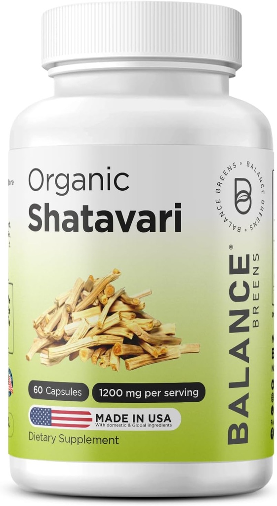Organic Shatavari 1200mg, 60 kapsler - Amning Support Vitaminer, Hormonal balance for kvinder, Asparges Racemosus Root