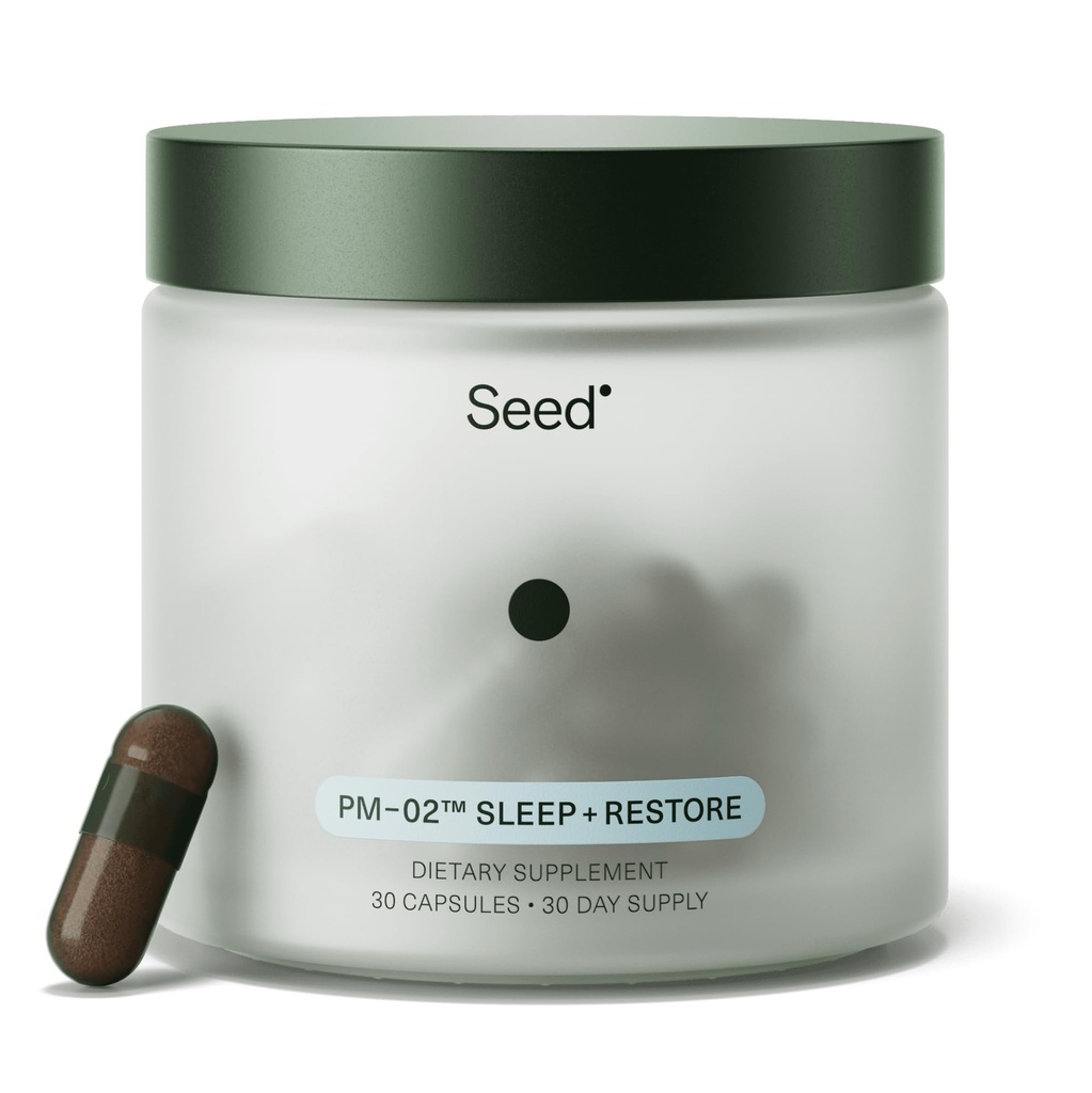 Seed PM- 02 Sleep + Restore - Sleep Aid for Women & Men - Ikke-Habit Forming Bioidentiske Melatonin & Ashwagandha - Vegan & Shelf- Stable - 30 kapsler (30-dages levering)