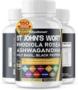 St. John 's Wort Rhodiola Rosea Ashwagandha Holy Basil Valerian Kamille Black Pepper -150 Capsules - Made in USA