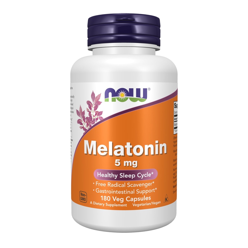 Now Foods Supplements, Melatonin 5 mg, Free Radical Scavenger *, Sund søvncyklus *, 180 Greve (pakke med 1)