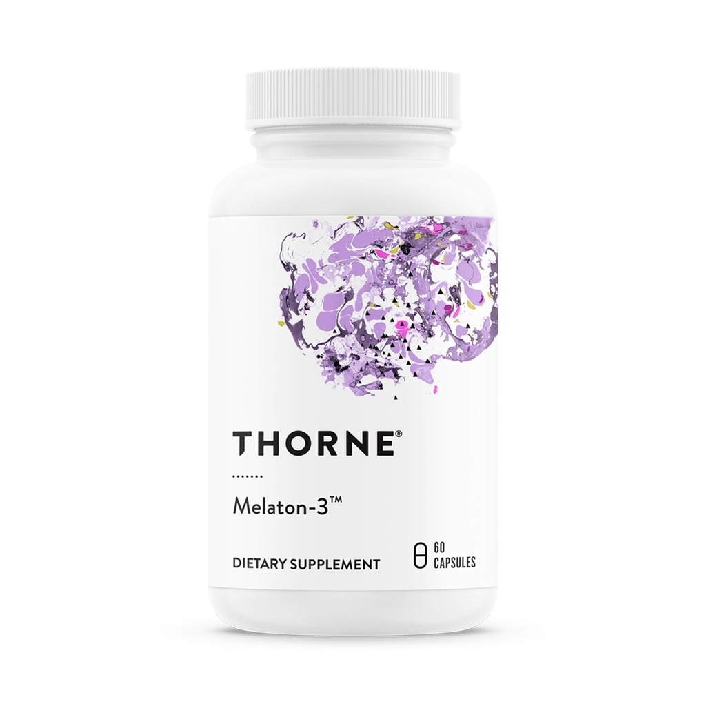 THORNE - Melaton- 3-3 mg Melatonin Supplement - Understøtter normale circadian rhythms, rolig søvn og afslapning * - NSF Certified for Sport - Gluten, Dairy & Soy- Free - 60 kapsler