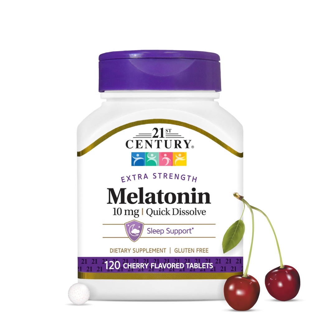21. århundrede, Melatonin Quick Opløs Tablets 10 mg, White, Cherry, 120 Greve