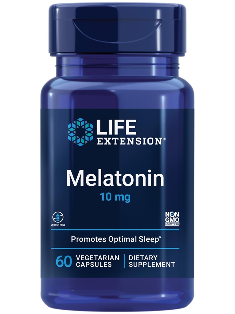 Life Extension Melatonin, 10 mg, Sund dosis, Vores højeste tilgængelige dosis, for søvnstøtte, Sund immunrespons, Oxidativ stress forsvar, Vegetar, 60 kapsler