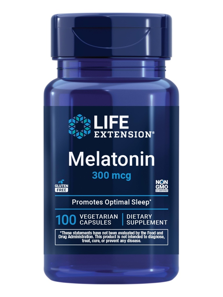 Life Extension Melatonin, 300 mcg, genert søvn support, sunde cirkadiske rhythms, cellular Defense, Gluten- fri, Non- GMO, Vegetar, 100 kapsler