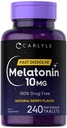 Carlyle Melatonin 10mg Fast Opløs Tablets Б124; 240 Greve Б124; Berry Flavor Б124; 100% Drug Free Б124; Vegetar, Non- GMO, Gluten Free Supplement