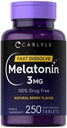 Carlyle Melatonin 3 mg hurtigt opløses Tabletterne er 124; 250 Tæller 124; Lavdosis og medicin er fri 124; Vegan, Non- GMO, Gluten fri
