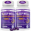 Melatonin 60 mg til voksne høje doser, understøtter dyb hvile & hjerne kognition, ekstra styrke Liposomal Melatonin med D3 K2 vitamin, kamille, for Sound Zzz cyklus, immunforsvar og antioxidant, 150 Softgels